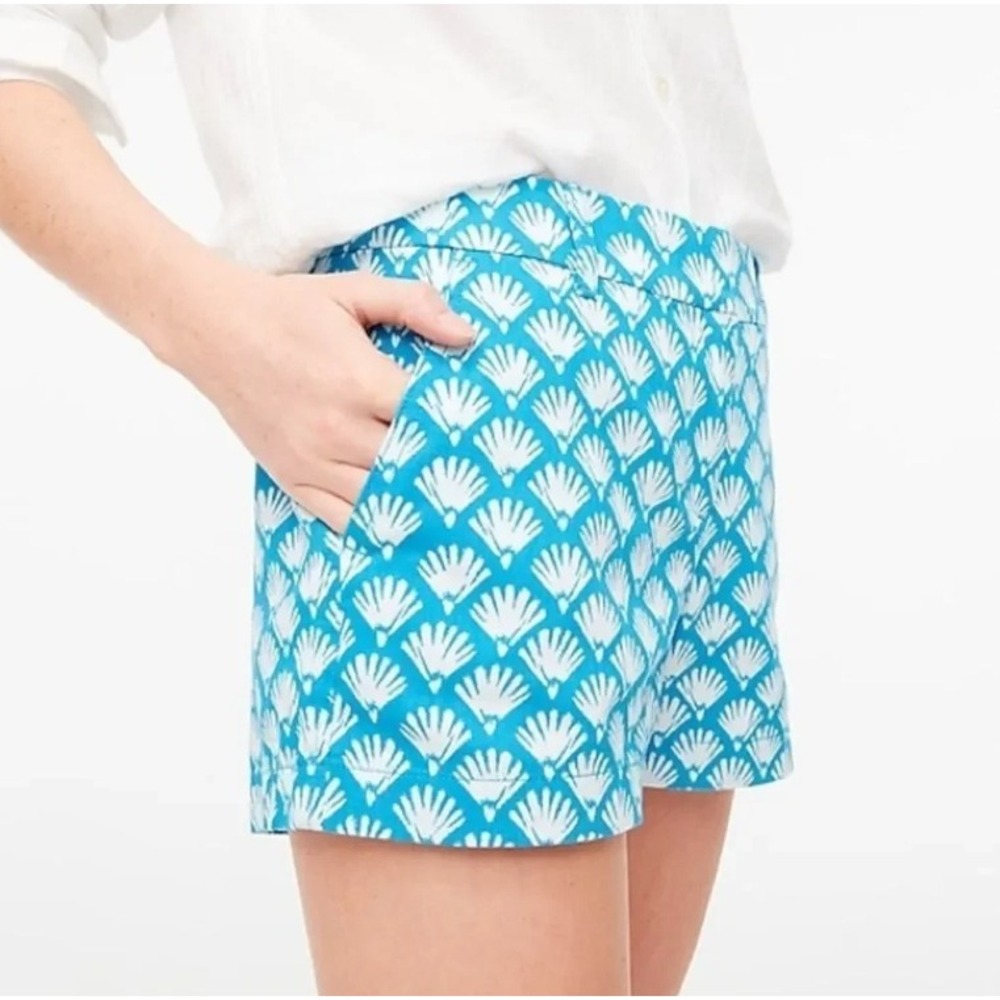 J.Crew Chino Shorts Fan Shell Print Blue White Size 4